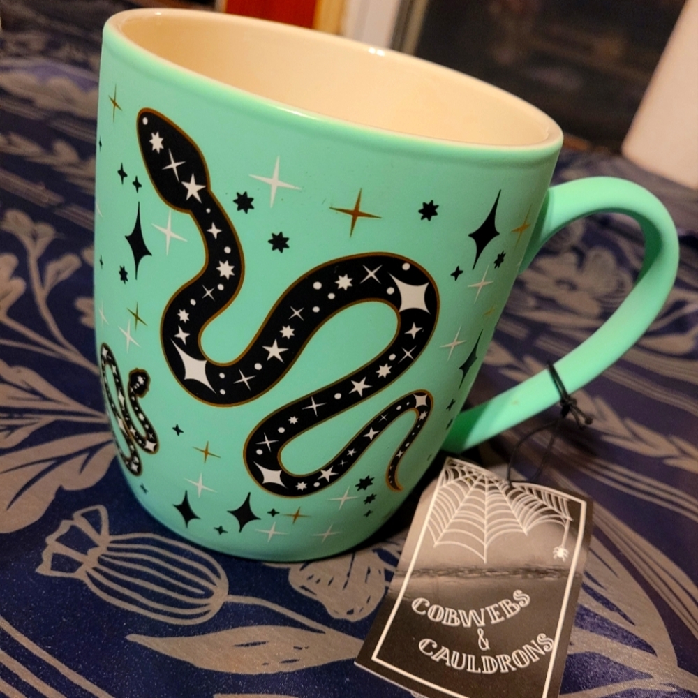 Cobwebs and Cauldrons Green Snake Mug
